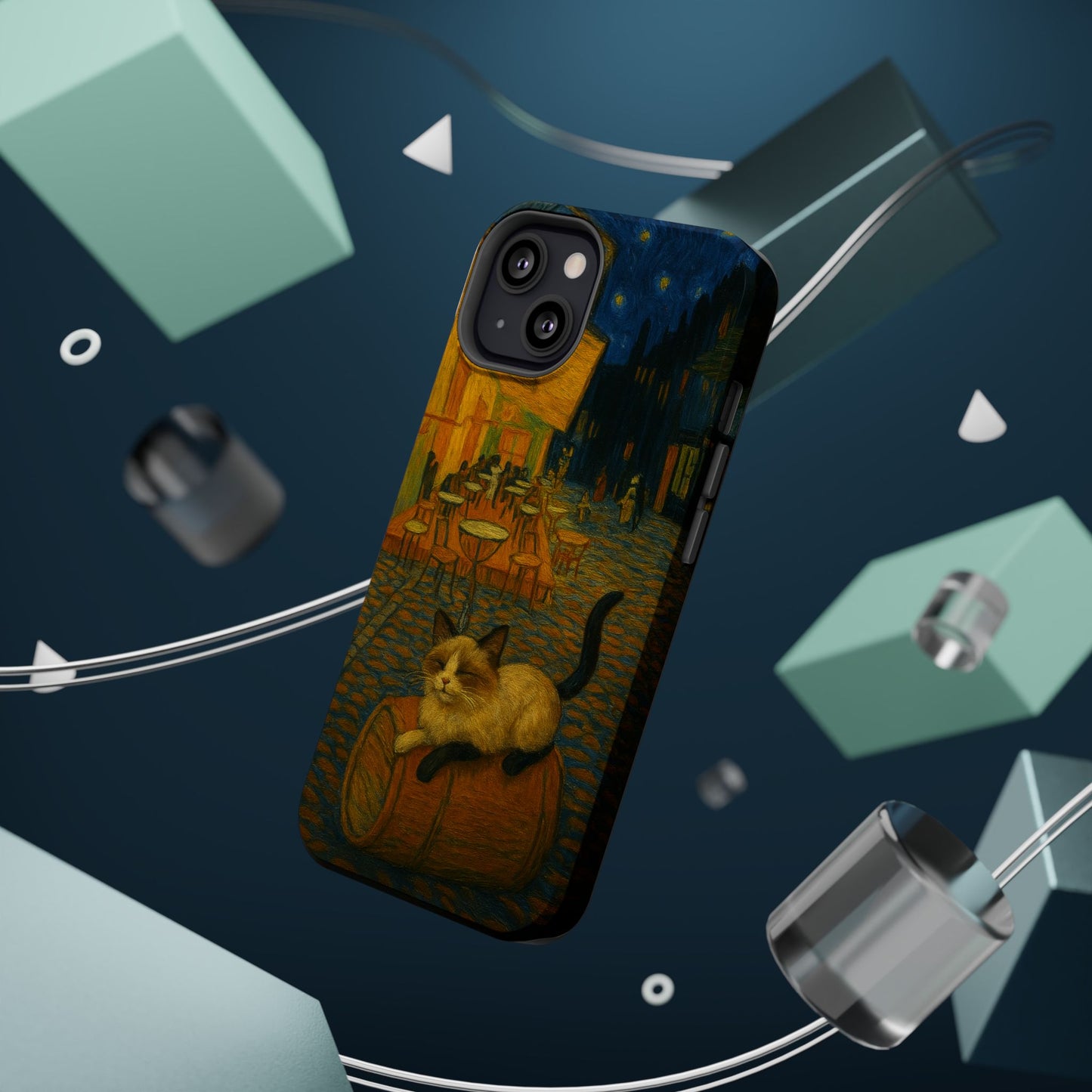 Café Cat at Night – Van Gogh Inspired – iPhone 16, 15, 14, 13 – MagSafe Magnetic Tough Case by HitStickers