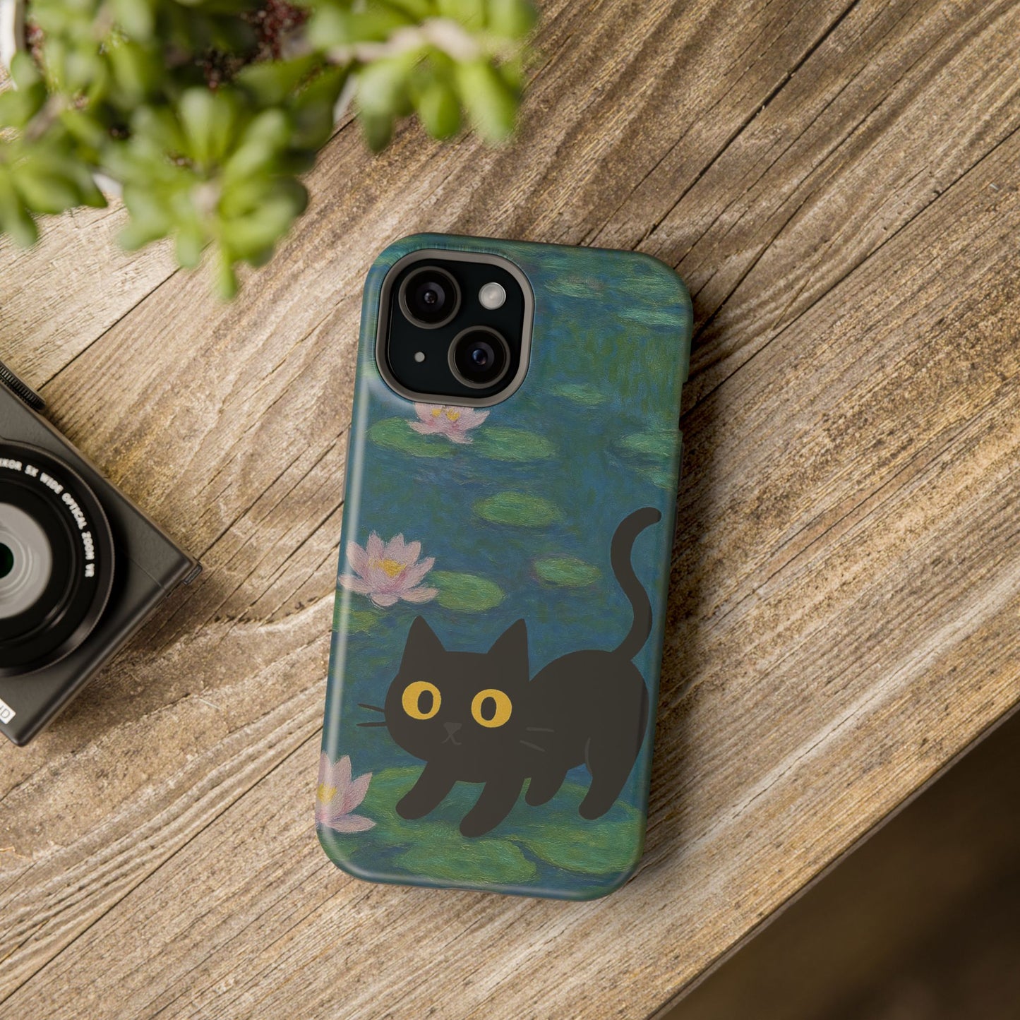 Water Lily Cat โ Monet Inspired โ iPhone 16, 15, 14, 13 โ MagSafe Magnetic Tough Case by HitStickers