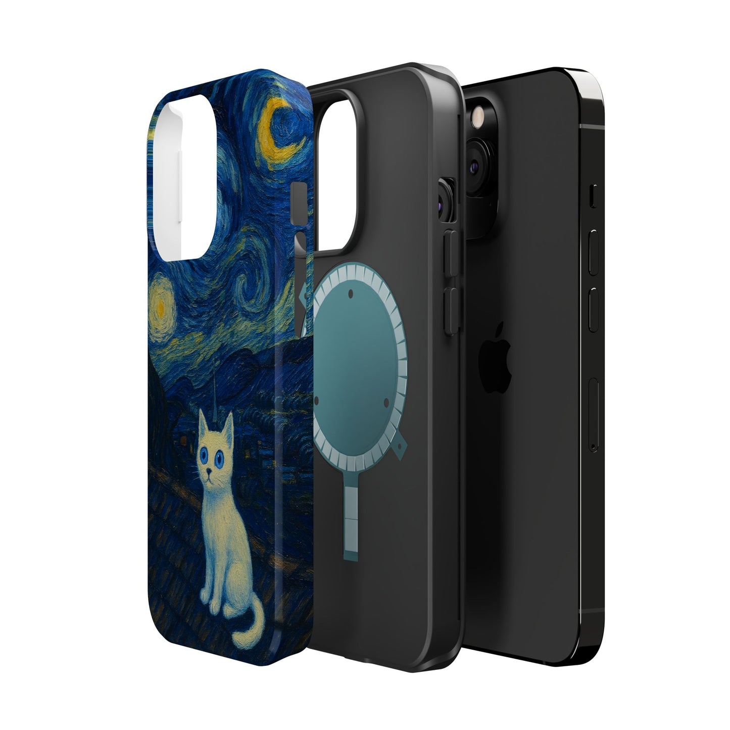 Starry Night Cat – Van Gogh Inspired – iPhone 16, 15, 14, 13 – MagSafe Magnetic Tough Case by HitStickers