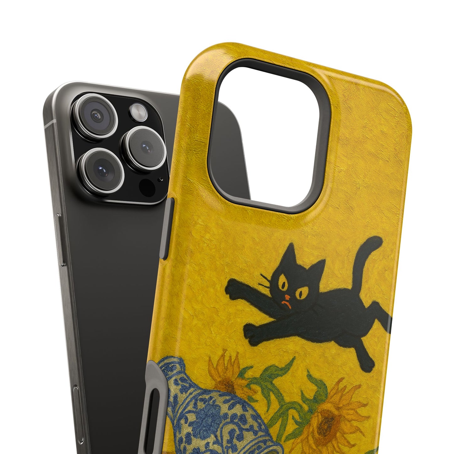 Mischievous Cat & Sunflowers – Van Gogh Inspired – iPhone 16, 15, 14, 13 – MagSafe Magnetic Tough Case by HitStickers