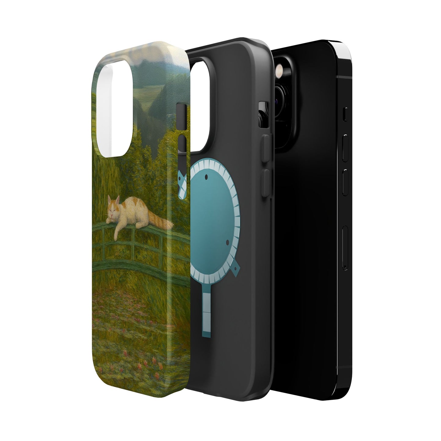 Sleeping Cat on the Japanese Bridge – Monet Inspired – iPhone 16, 15, 14, 13 – MagSafe Magnetic Tough Case by HitStickers