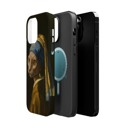 Cat with a Pearl Earring – Vermeer Inspired – iPhone 16, 15, 14, 13 – MagSafe Magnetic Tough Case by HitStickers