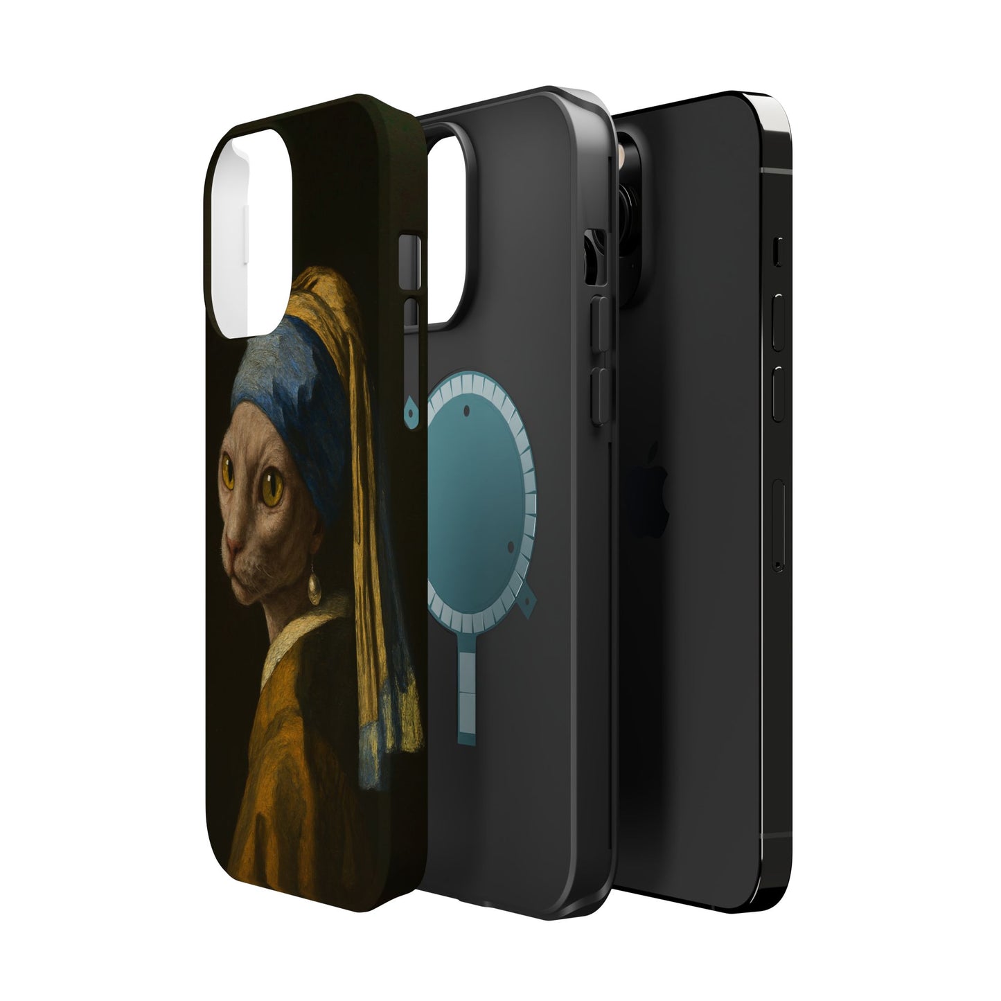 Cat with a Pearl Earring – Vermeer Inspired – iPhone 16, 15, 14, 13 – MagSafe Magnetic Tough Case by HitStickers