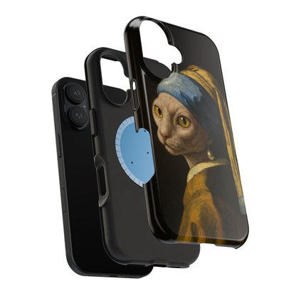 Cat with a Pearl Earring – Vermeer Inspired – iPhone 16, 15, 14, 13 – MagSafe Magnetic Tough Case by HitStickers
