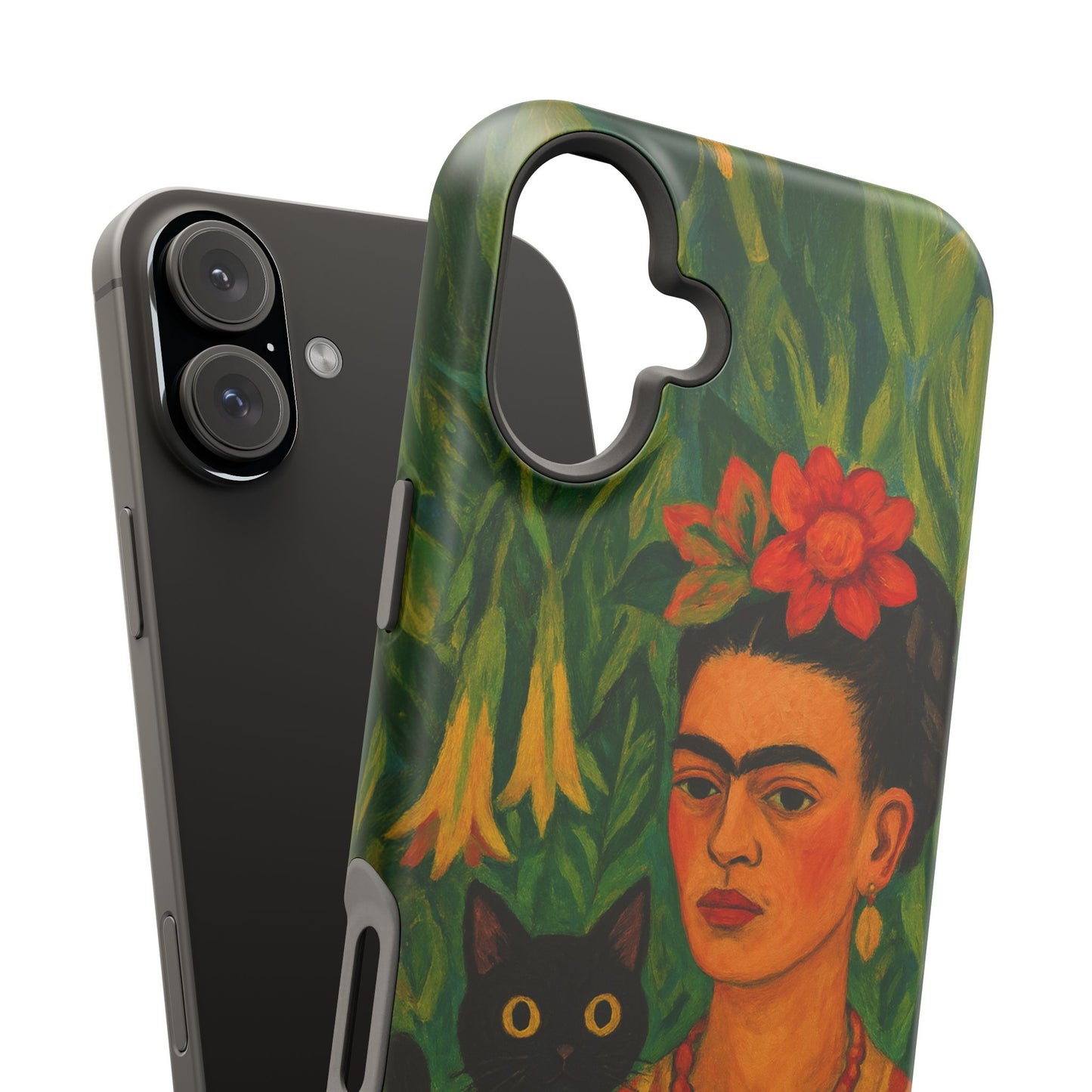 Frida & the Black Cat – Kahlo Inspired – iPhone 16, 15, 14, 13 – MagSafe Magnetic Tough Case by HitStickers