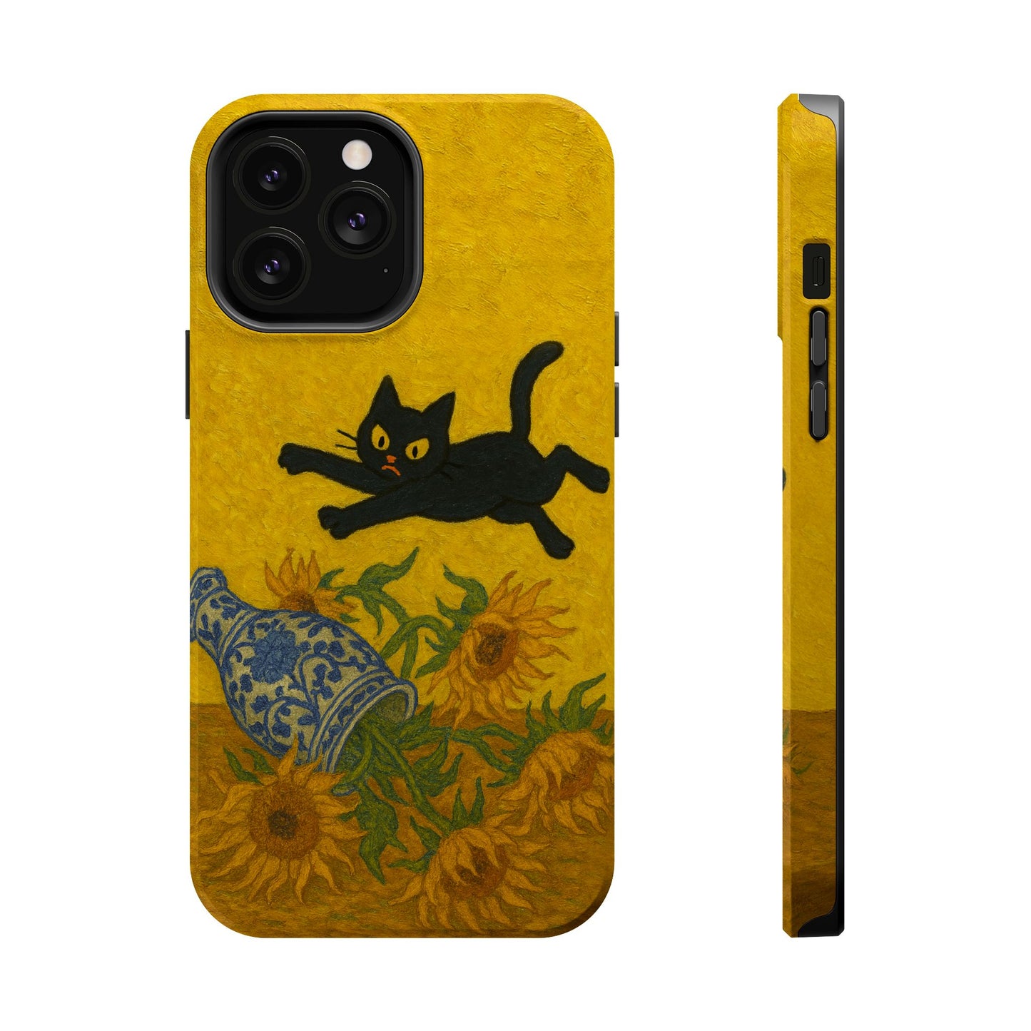 Mischievous Cat & Sunflowers – Van Gogh Inspired – iPhone 16, 15, 14, 13 – MagSafe Magnetic Tough Case by HitStickers