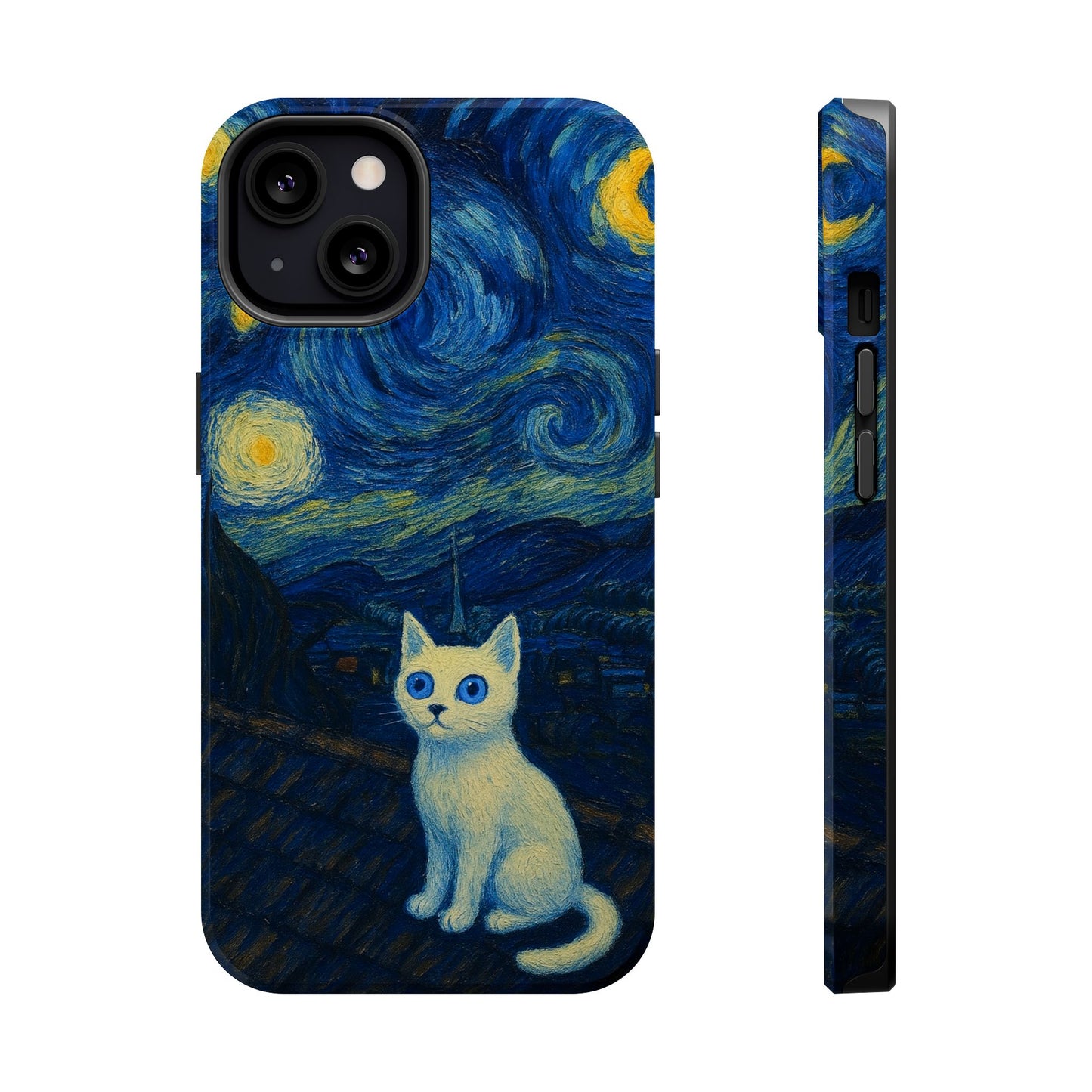 Starry Night Cat – Van Gogh Inspired – iPhone 16, 15, 14, 13 – MagSafe Magnetic Tough Case by HitStickers
