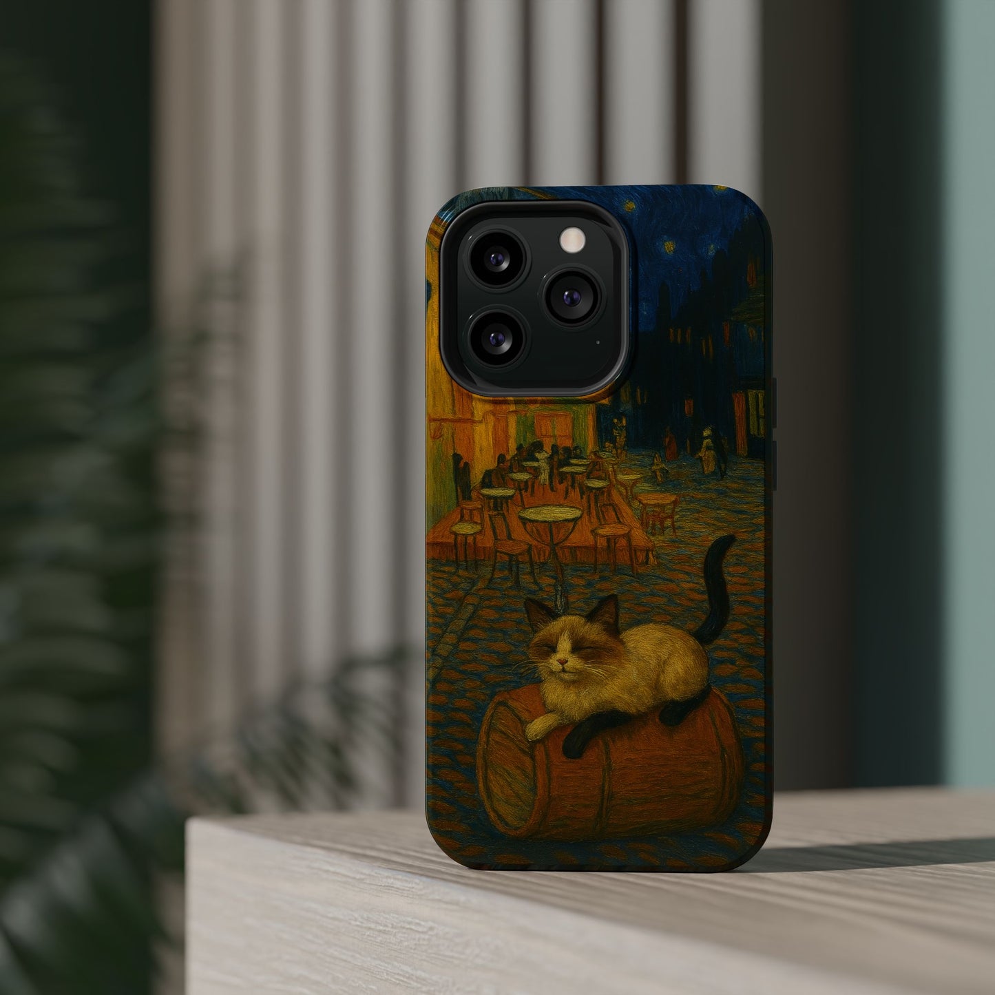 Café Cat at Night – Van Gogh Inspired – iPhone 16, 15, 14, 13 – MagSafe Magnetic Tough Case by HitStickers