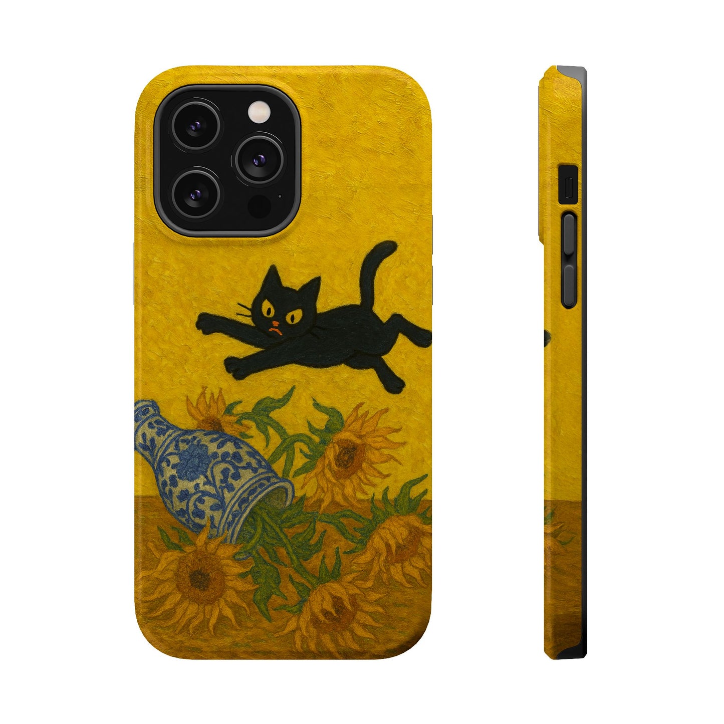 Mischievous Cat & Sunflowers – Van Gogh Inspired – iPhone 16, 15, 14, 13 – MagSafe Magnetic Tough Case by HitStickers
