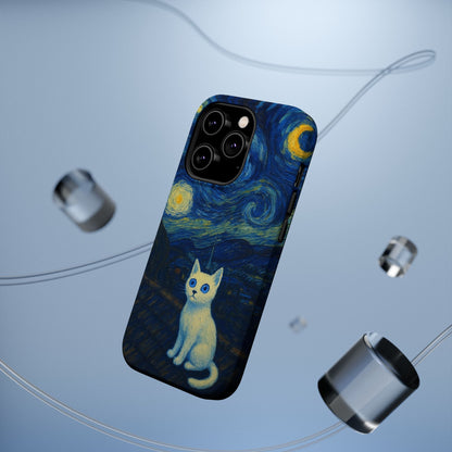 Starry Night Cat – Van Gogh Inspired – iPhone 16, 15, 14, 13 – MagSafe Magnetic Tough Case by HitStickers