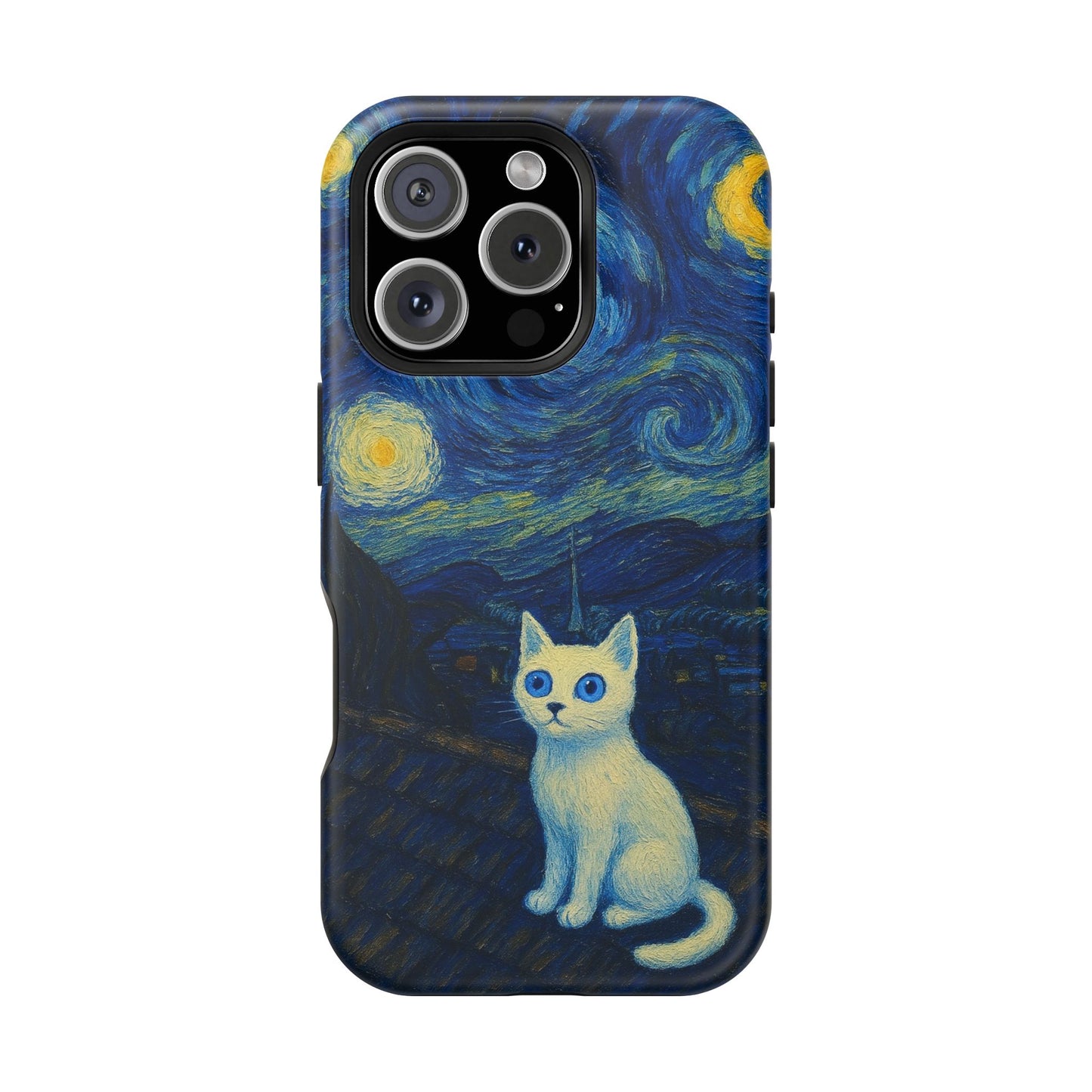 Starry Night Cat – Van Gogh Inspired – iPhone 16, 15, 14, 13 – MagSafe Magnetic Tough Case by HitStickers