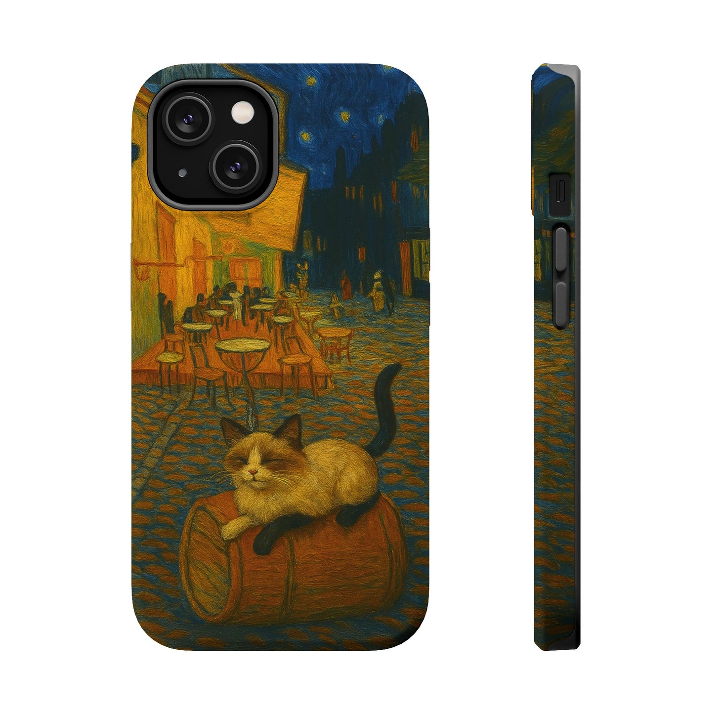 Café Cat at Night – Van Gogh Inspired – iPhone 16, 15, 14, 13 – MagSafe Magnetic Tough Case by HitStickers
