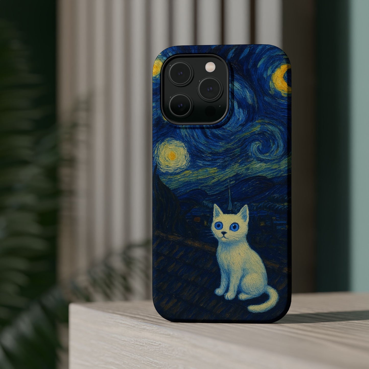 Starry Night Cat – Van Gogh Inspired – iPhone 16, 15, 14, 13 – MagSafe Magnetic Tough Case by HitStickers