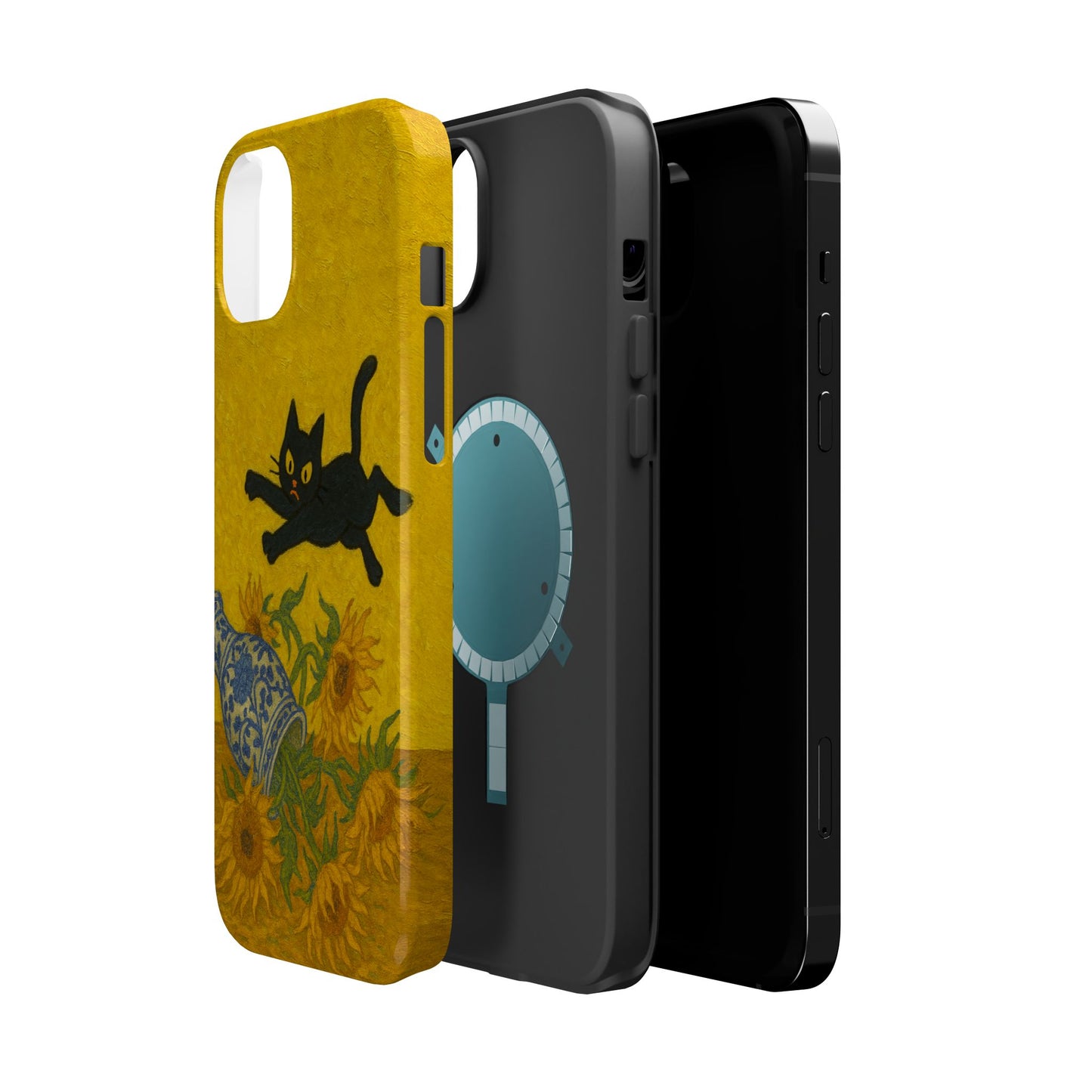 Mischievous Cat & Sunflowers – Van Gogh Inspired – iPhone 16, 15, 14, 13 – MagSafe Magnetic Tough Case by HitStickers