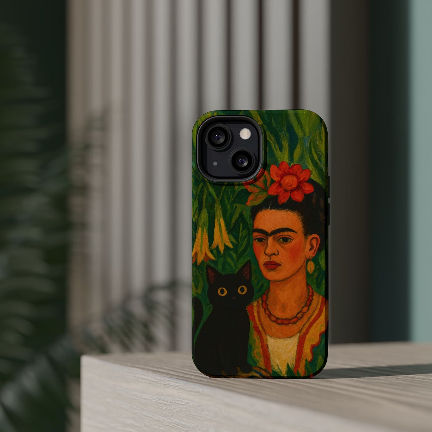 Frida & the Black Cat – Kahlo Inspired – iPhone 16, 15, 14, 13 – MagSafe Magnetic Tough Case by HitStickers