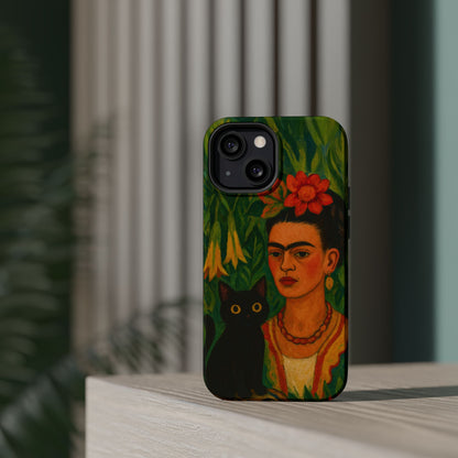 Frida & the Black Cat – Kahlo Inspired – iPhone 16, 15, 14, 13 – MagSafe Magnetic Tough Case by HitStickers