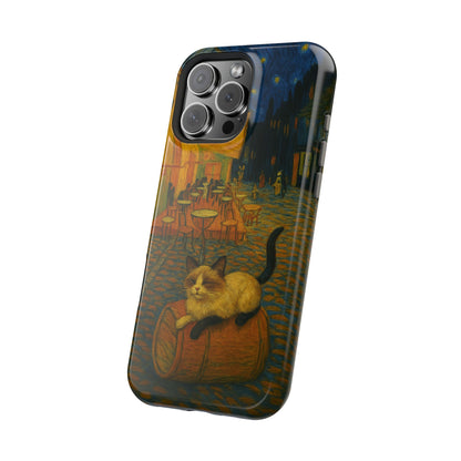 Café Cat at Night – Van Gogh Inspired – iPhone 16, 15, 14, 13 – MagSafe Magnetic Tough Case by HitStickers