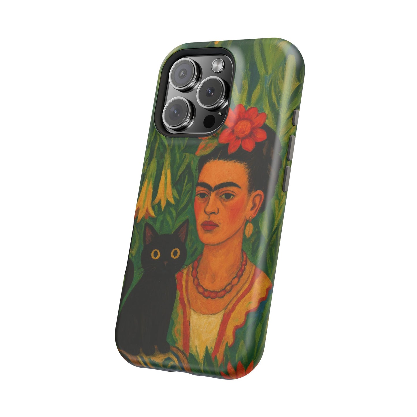 Frida & the Black Cat – Kahlo Inspired – iPhone 16, 15, 14, 13 – MagSafe Magnetic Tough Case by HitStickers