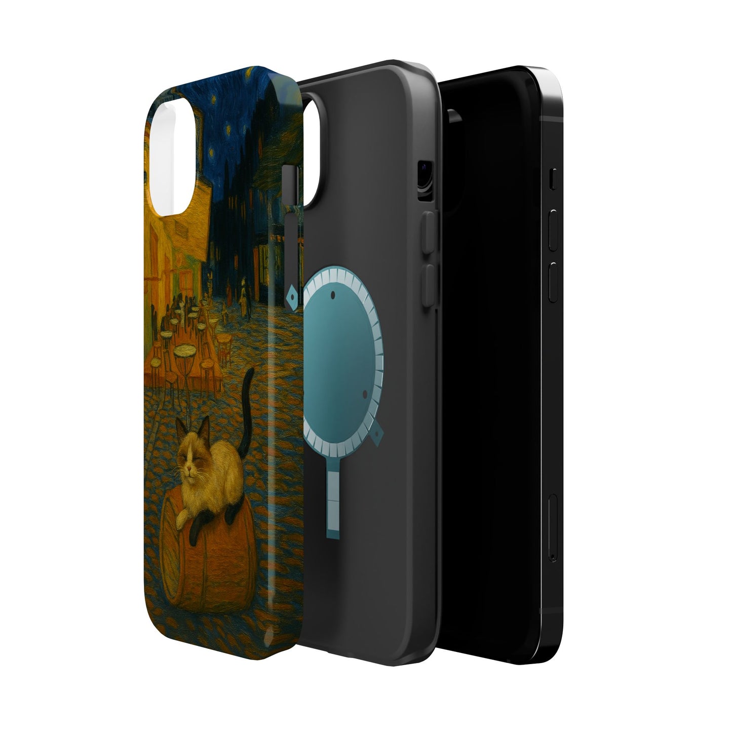 Café Cat at Night – Van Gogh Inspired – iPhone 16, 15, 14, 13 – MagSafe Magnetic Tough Case by HitStickers