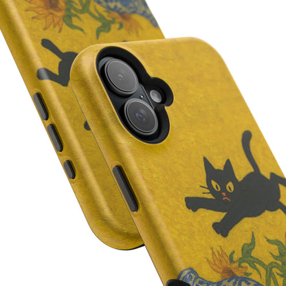 Mischievous Cat & Sunflowers – Van Gogh Inspired – iPhone 16, 15, 14, 13 – MagSafe Magnetic Tough Case by HitStickers