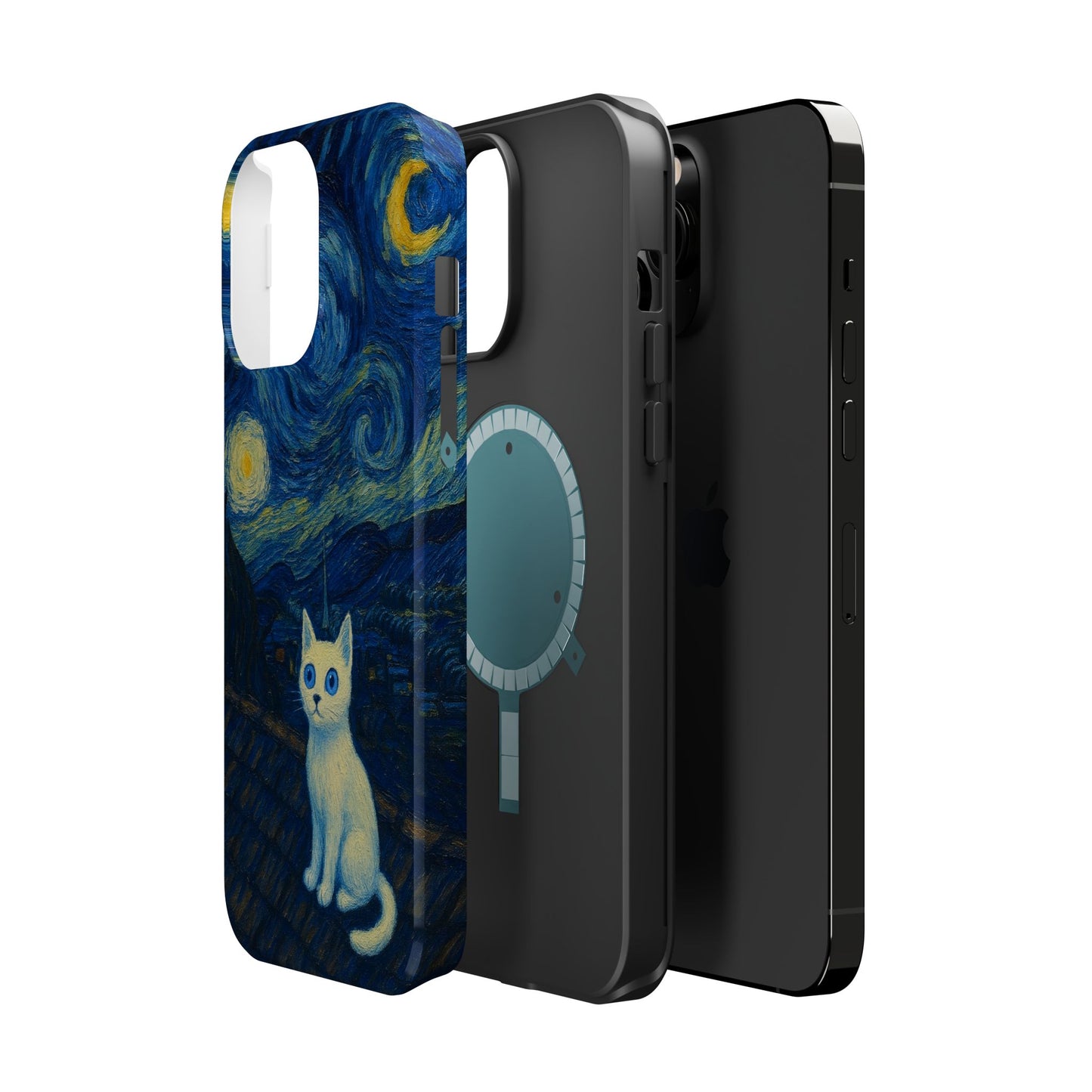 Starry Night Cat – Van Gogh Inspired – iPhone 16, 15, 14, 13 – MagSafe Magnetic Tough Case by HitStickers