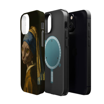 Cat with a Pearl Earring – Vermeer Inspired – iPhone 16, 15, 14, 13 – MagSafe Magnetic Tough Case by HitStickers