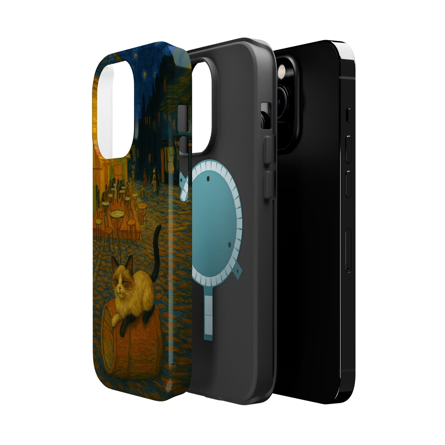 Café Cat at Night – Van Gogh Inspired – iPhone 16, 15, 14, 13 – MagSafe Magnetic Tough Case by HitStickers