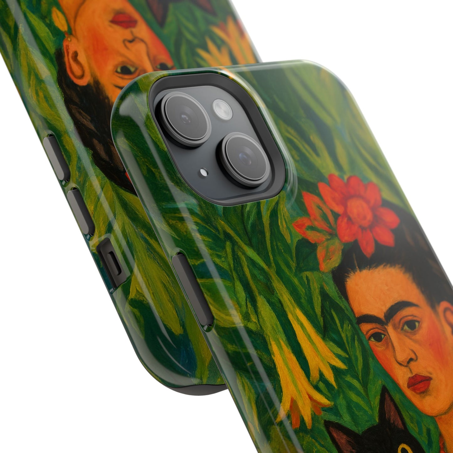 Frida & the Black Cat – Kahlo Inspired – iPhone 16, 15, 14, 13 – MagSafe Magnetic Tough Case by HitStickers