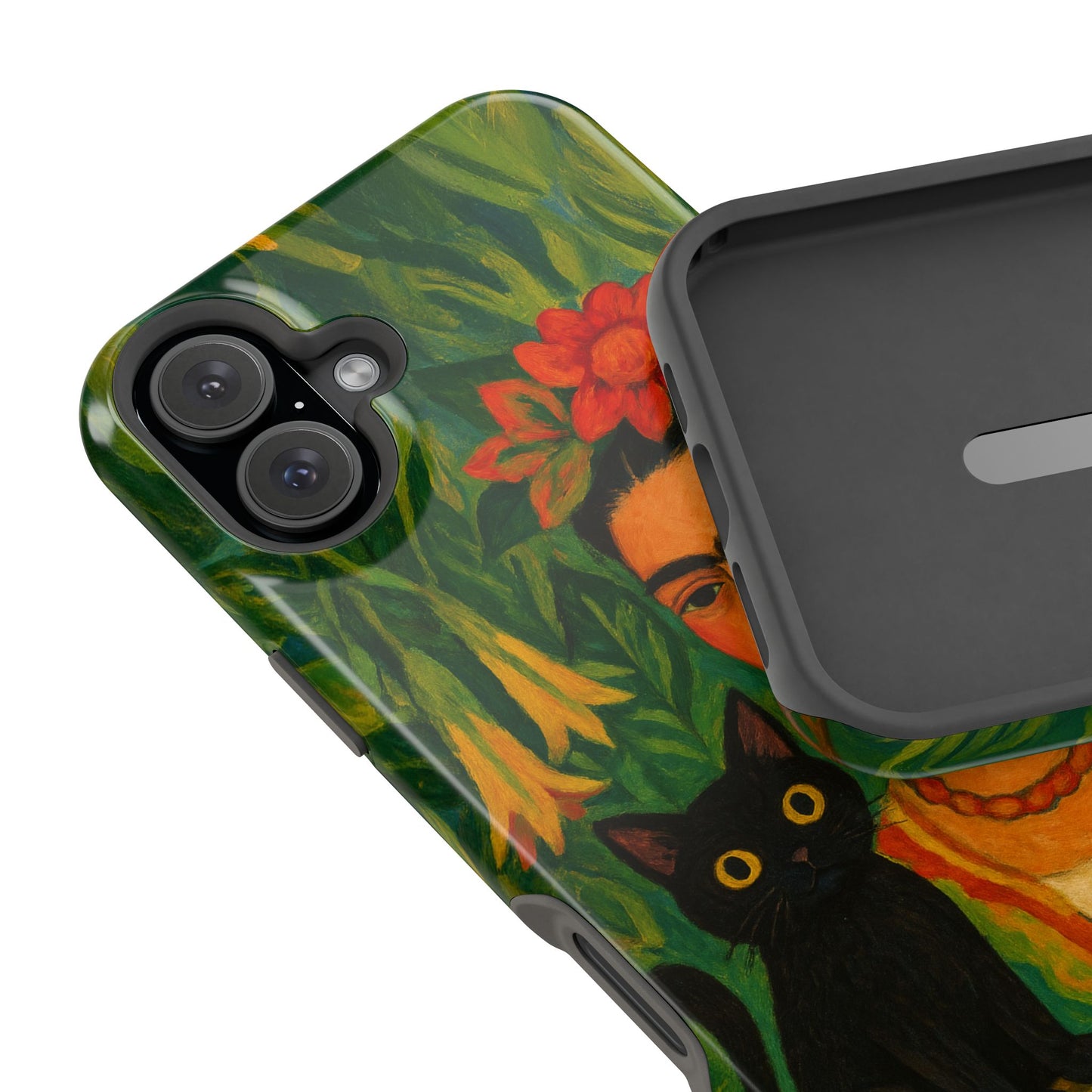 Frida & the Black Cat – Kahlo Inspired – iPhone 16, 15, 14, 13 – MagSafe Magnetic Tough Case by HitStickers