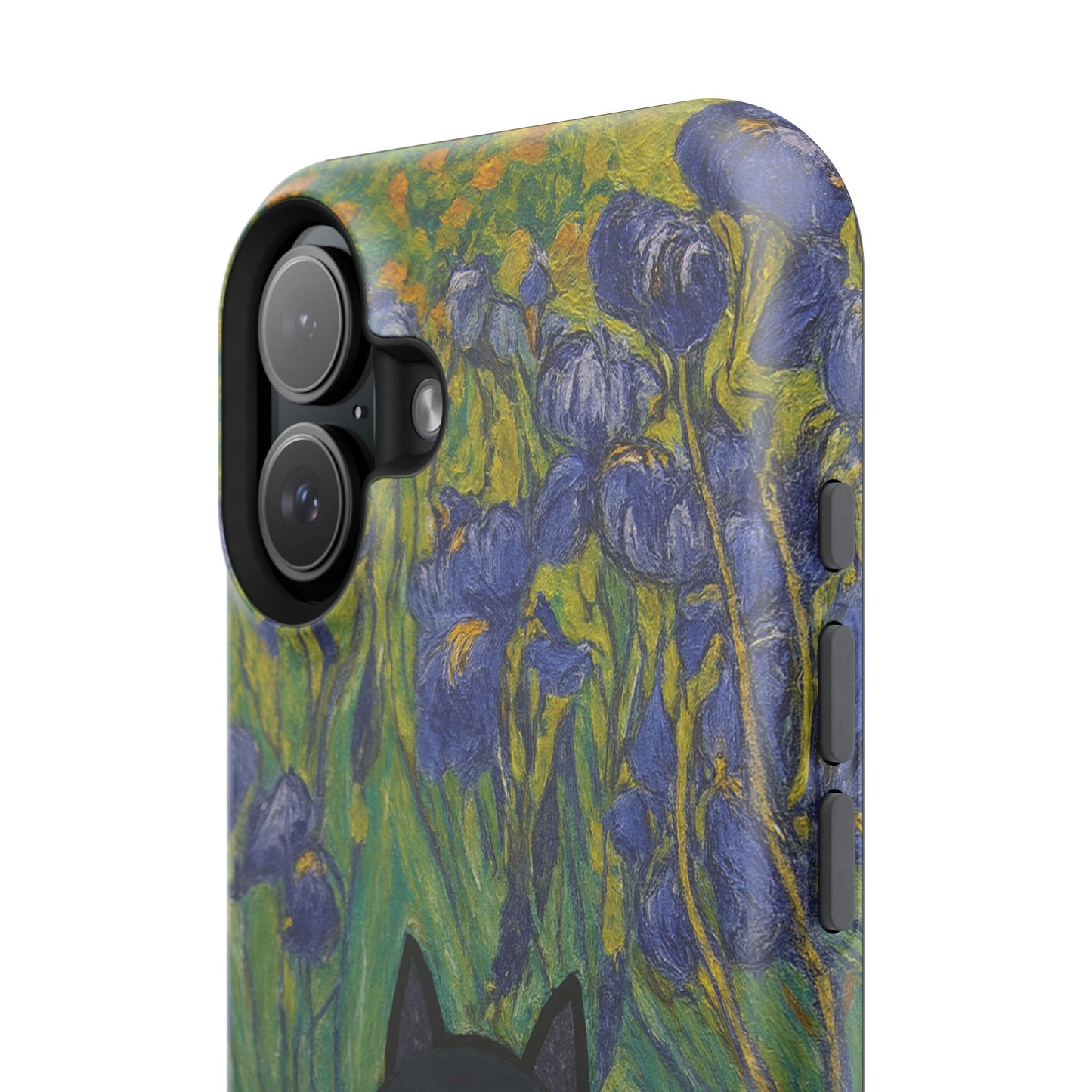 Peaceful Cat in Irises – Van Gogh Inspired – iPhone 16, 15, 14, 13 – MagSafe Magnetic Tough Case by HitStickers