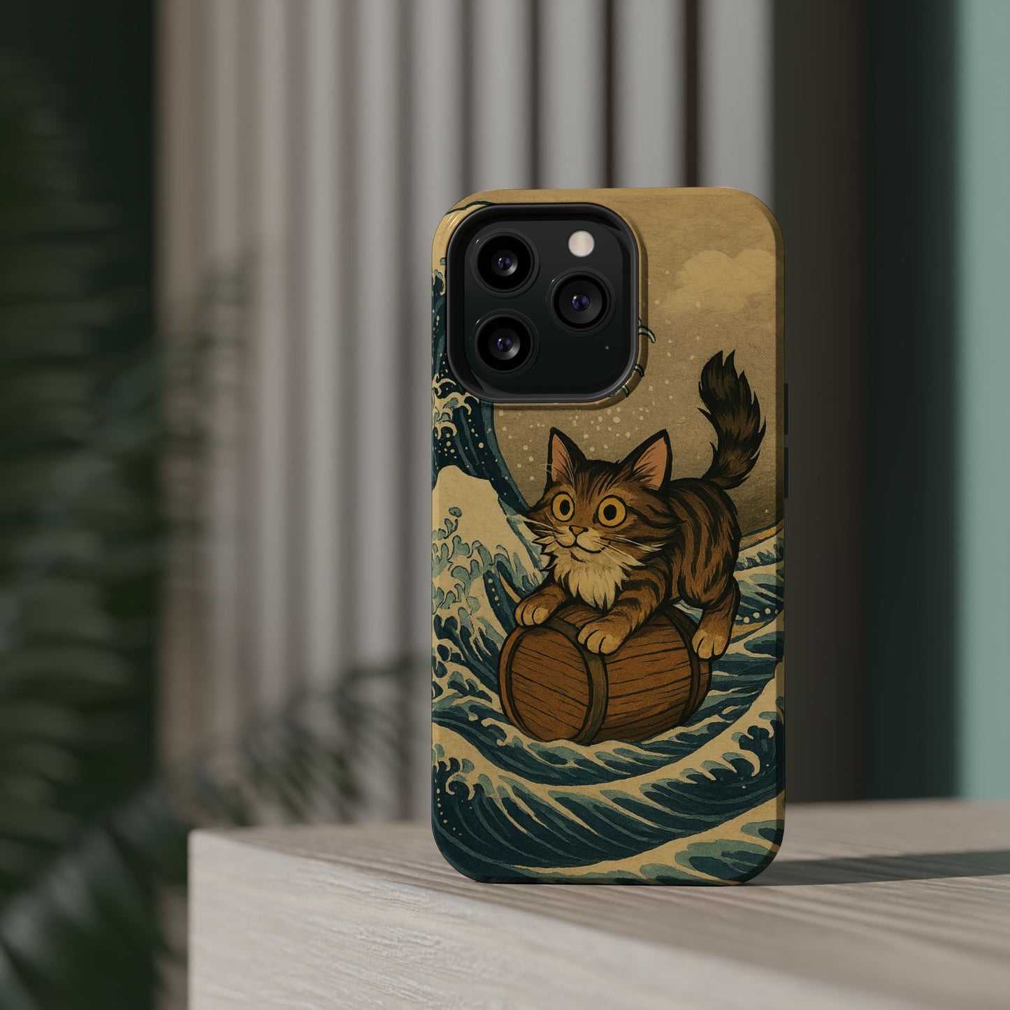 The Great Wave Cat – Hokusai Inspired – iPhone 16, 15, 14, 13 – MagSafe Magnetic Tough Case by HitStickers