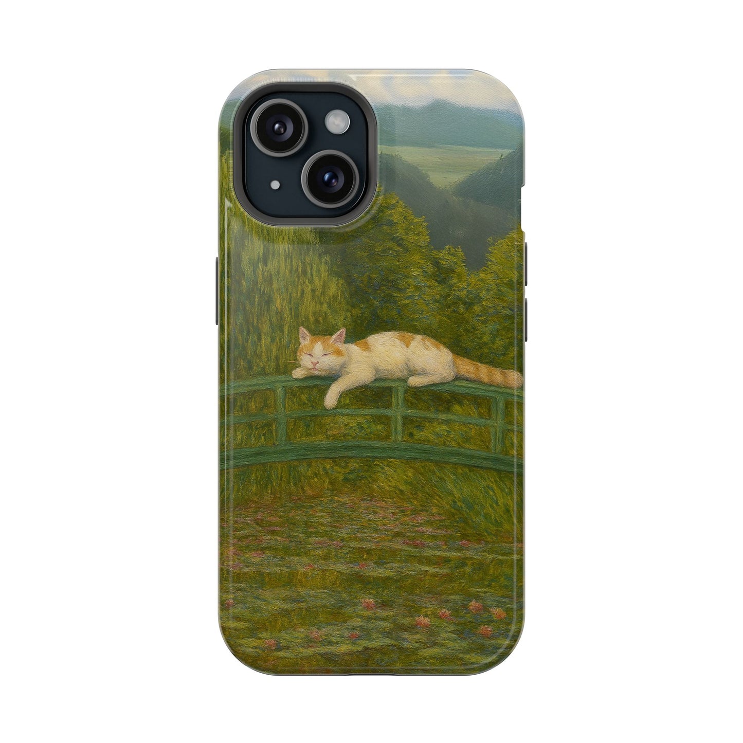 Sleeping Cat on the Japanese Bridge – Monet Inspired – iPhone 16, 15, 14, 13 – MagSafe Magnetic Tough Case by HitStickers