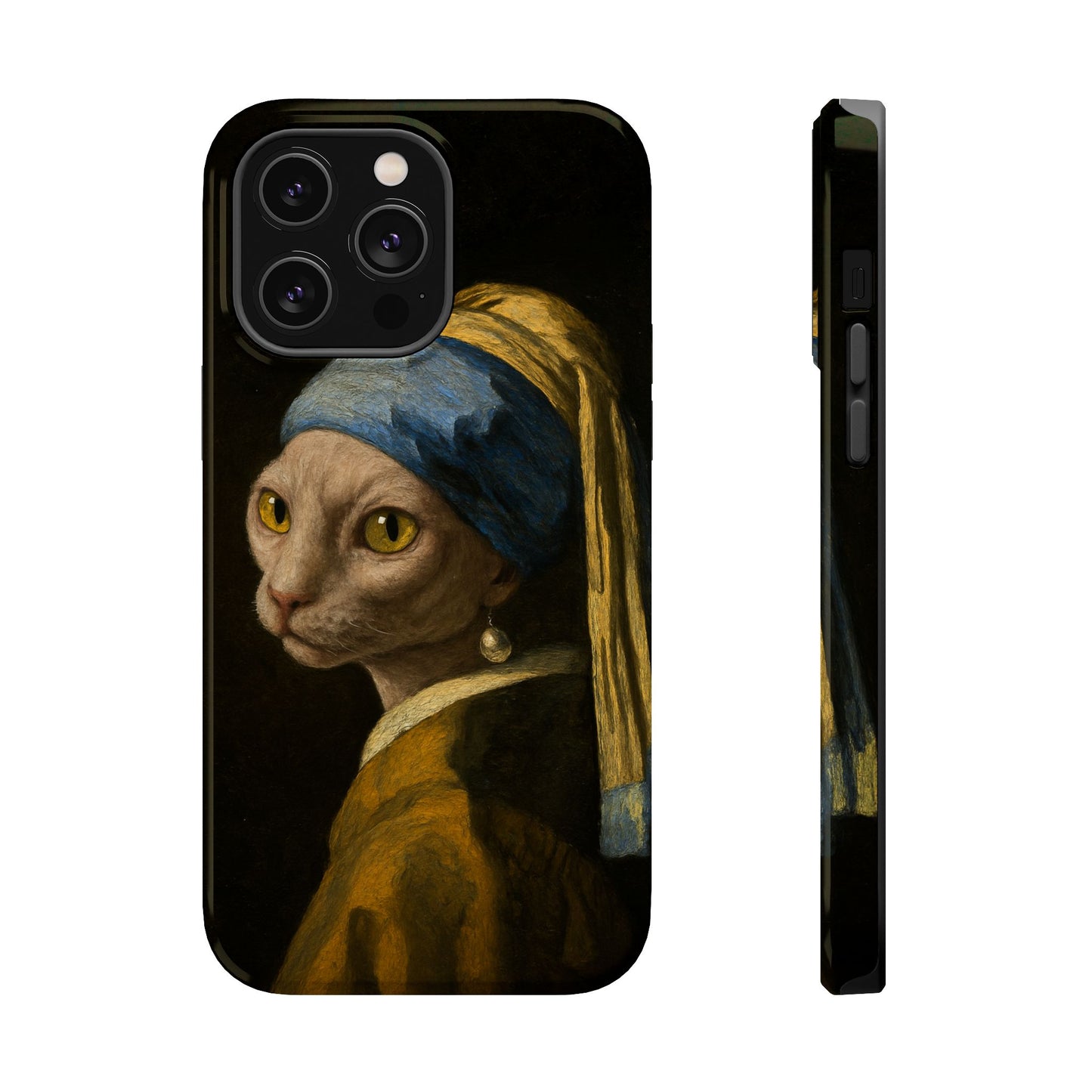 Cat with a Pearl Earring – Vermeer Inspired – iPhone 16, 15, 14, 13 – MagSafe Magnetic Tough Case by HitStickers