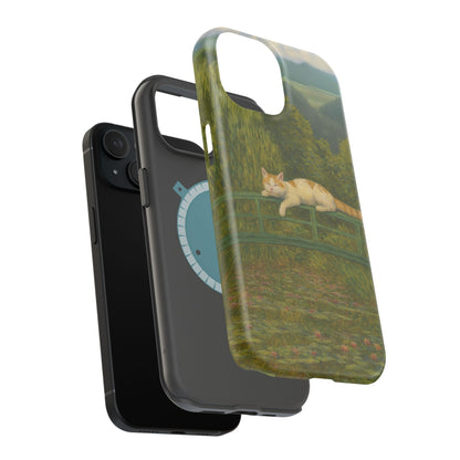 Sleeping Cat on the Japanese Bridge – Monet Inspired – iPhone 16, 15, 14, 13 – MagSafe Magnetic Tough Case by HitStickers