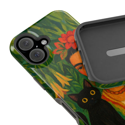 Frida & the Black Cat – Kahlo Inspired – iPhone 16, 15, 14, 13 – MagSafe Magnetic Tough Case by HitStickers