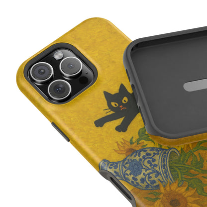 Mischievous Cat & Sunflowers – Van Gogh Inspired – iPhone 16, 15, 14, 13 – MagSafe Magnetic Tough Case by HitStickers