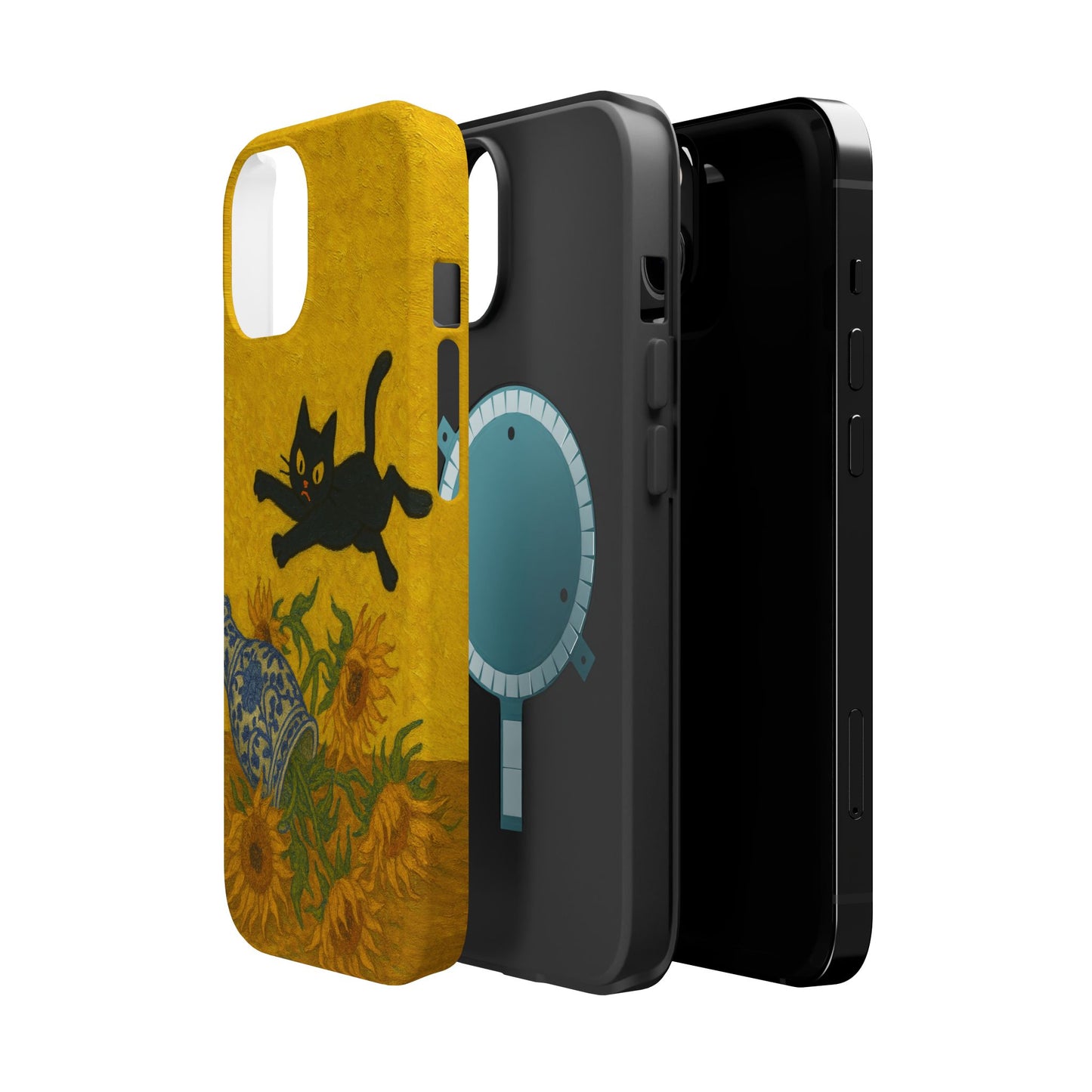 Mischievous Cat & Sunflowers – Van Gogh Inspired – iPhone 16, 15, 14, 13 – MagSafe Magnetic Tough Case by HitStickers