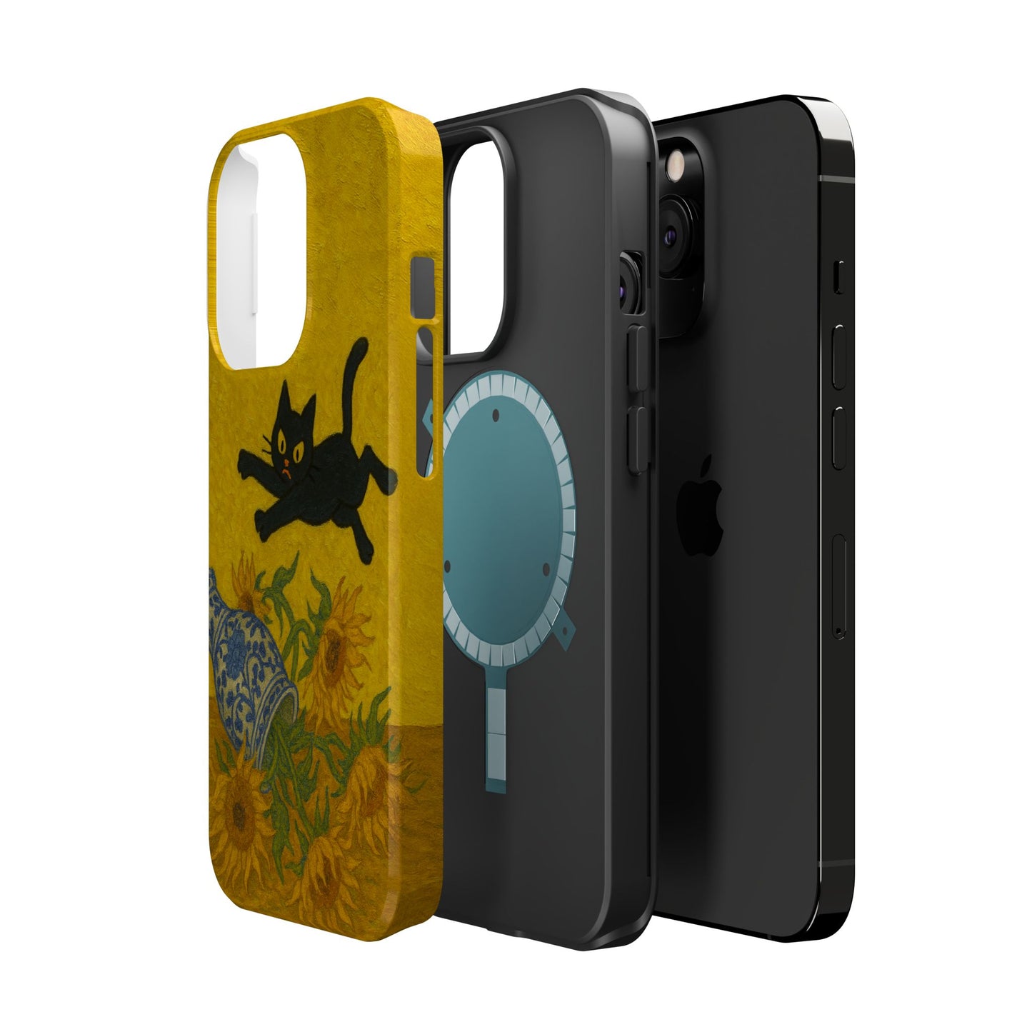 Mischievous Cat & Sunflowers – Van Gogh Inspired – iPhone 16, 15, 14, 13 – MagSafe Magnetic Tough Case by HitStickers