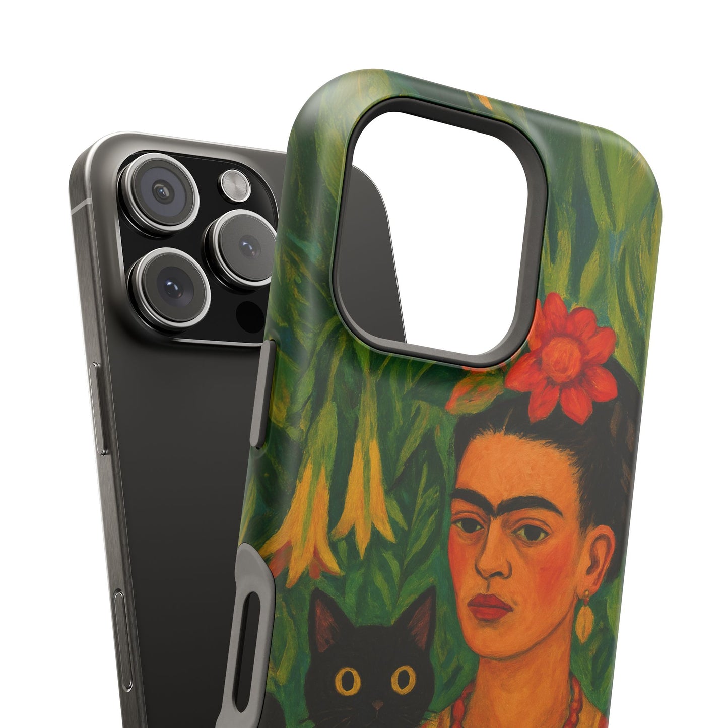 Frida & the Black Cat – Kahlo Inspired – iPhone 16, 15, 14, 13 – MagSafe Magnetic Tough Case by HitStickers