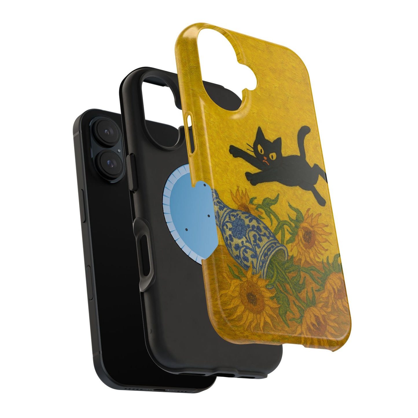 Mischievous Cat & Sunflowers – Van Gogh Inspired – iPhone 16, 15, 14, 13 – MagSafe Magnetic Tough Case by HitStickers