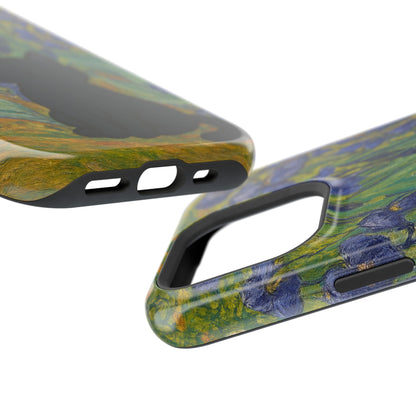 Peaceful Cat in Irises – Van Gogh Inspired – iPhone 16, 15, 14, 13 – MagSafe Magnetic Tough Case by HitStickers