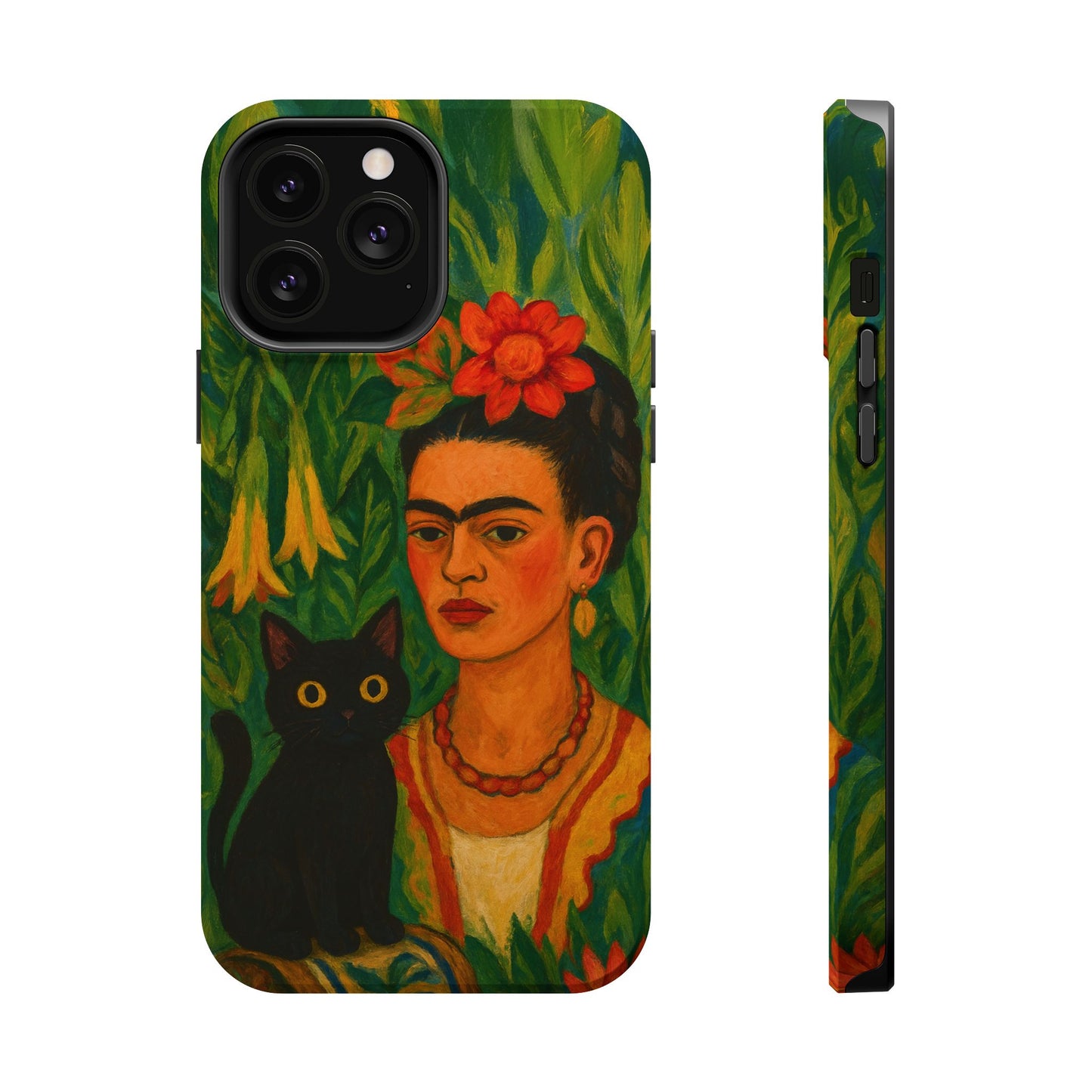 Frida & the Black Cat – Kahlo Inspired – iPhone 16, 15, 14, 13 – MagSafe Magnetic Tough Case by HitStickers