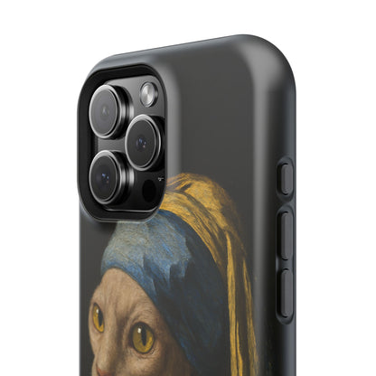 Cat with a Pearl Earring – Vermeer Inspired – iPhone 16, 15, 14, 13 – MagSafe Magnetic Tough Case by HitStickers