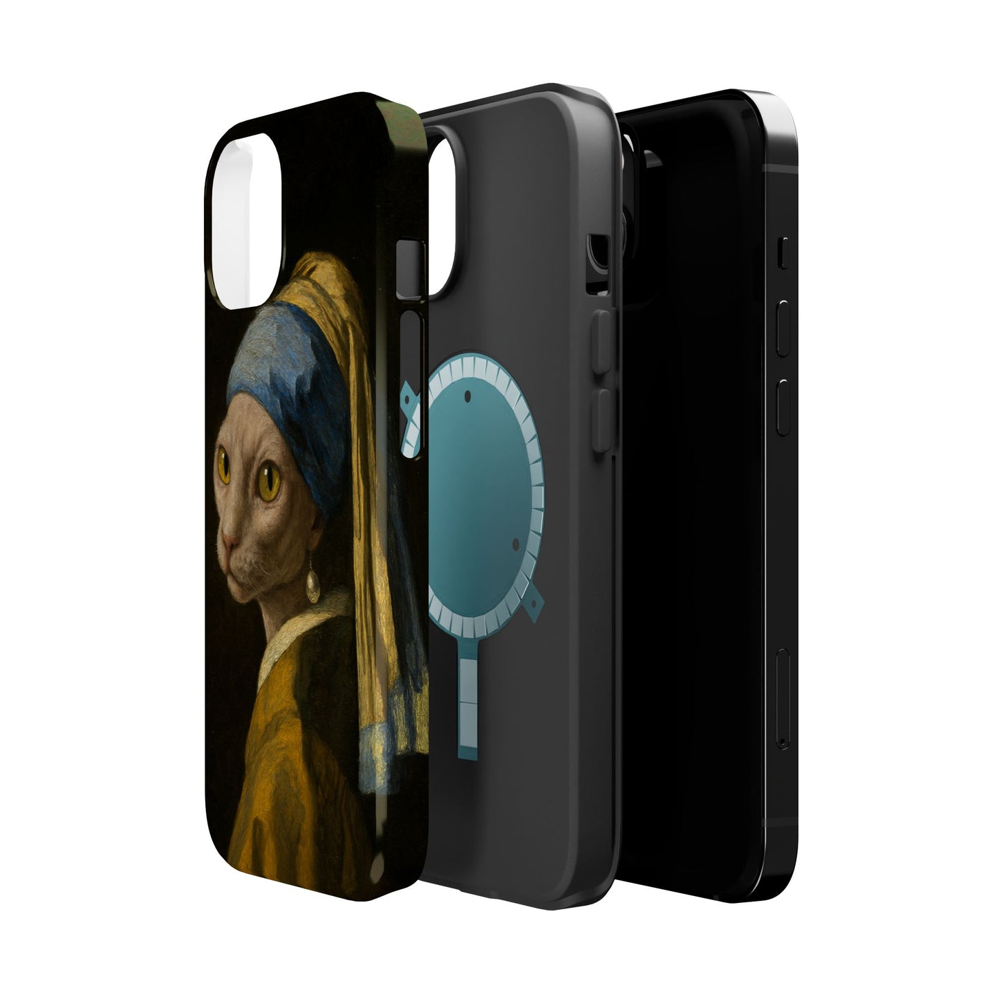 Cat with a Pearl Earring – Vermeer Inspired – iPhone 16, 15, 14, 13 – MagSafe Magnetic Tough Case by HitStickers