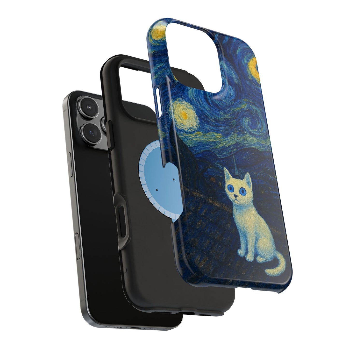 Starry Night Cat – Van Gogh Inspired – iPhone 16, 15, 14, 13 – MagSafe Magnetic Tough Case by HitStickers