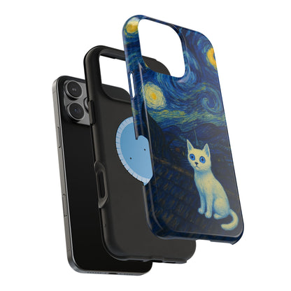 Starry Night Cat – Van Gogh Inspired – iPhone 16, 15, 14, 13 – MagSafe Magnetic Tough Case by HitStickers