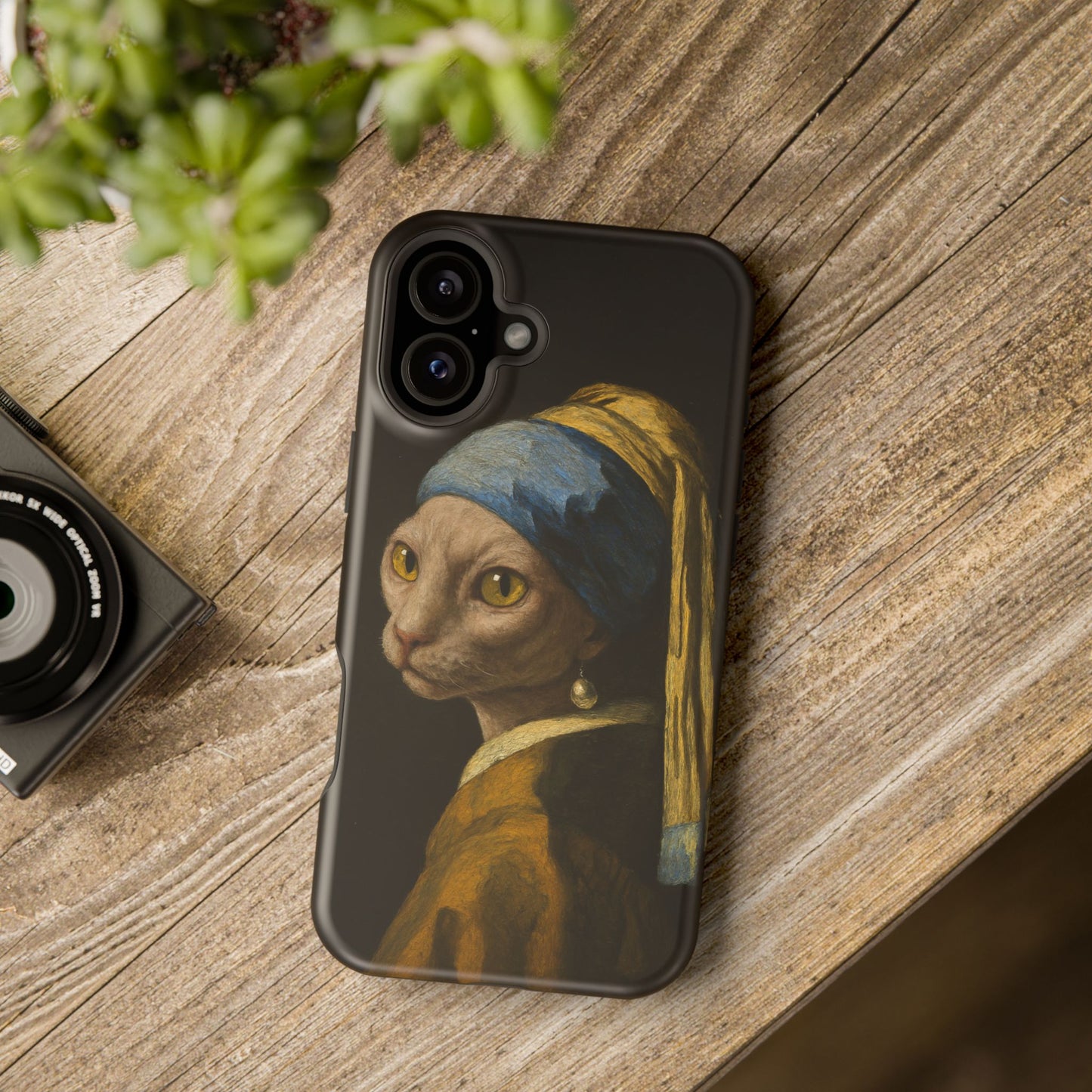 Cat with a Pearl Earring – Vermeer Inspired – iPhone 16, 15, 14, 13 – MagSafe Magnetic Tough Case by HitStickers