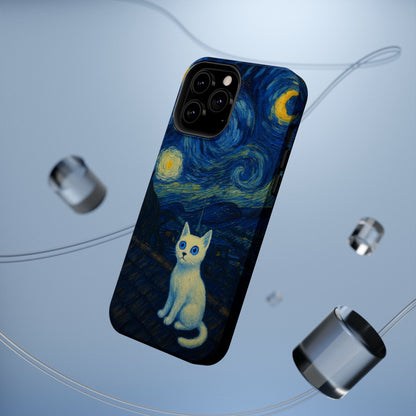 Starry Night Cat – Van Gogh Inspired – iPhone 16, 15, 14, 13 – MagSafe Magnetic Tough Case by HitStickers