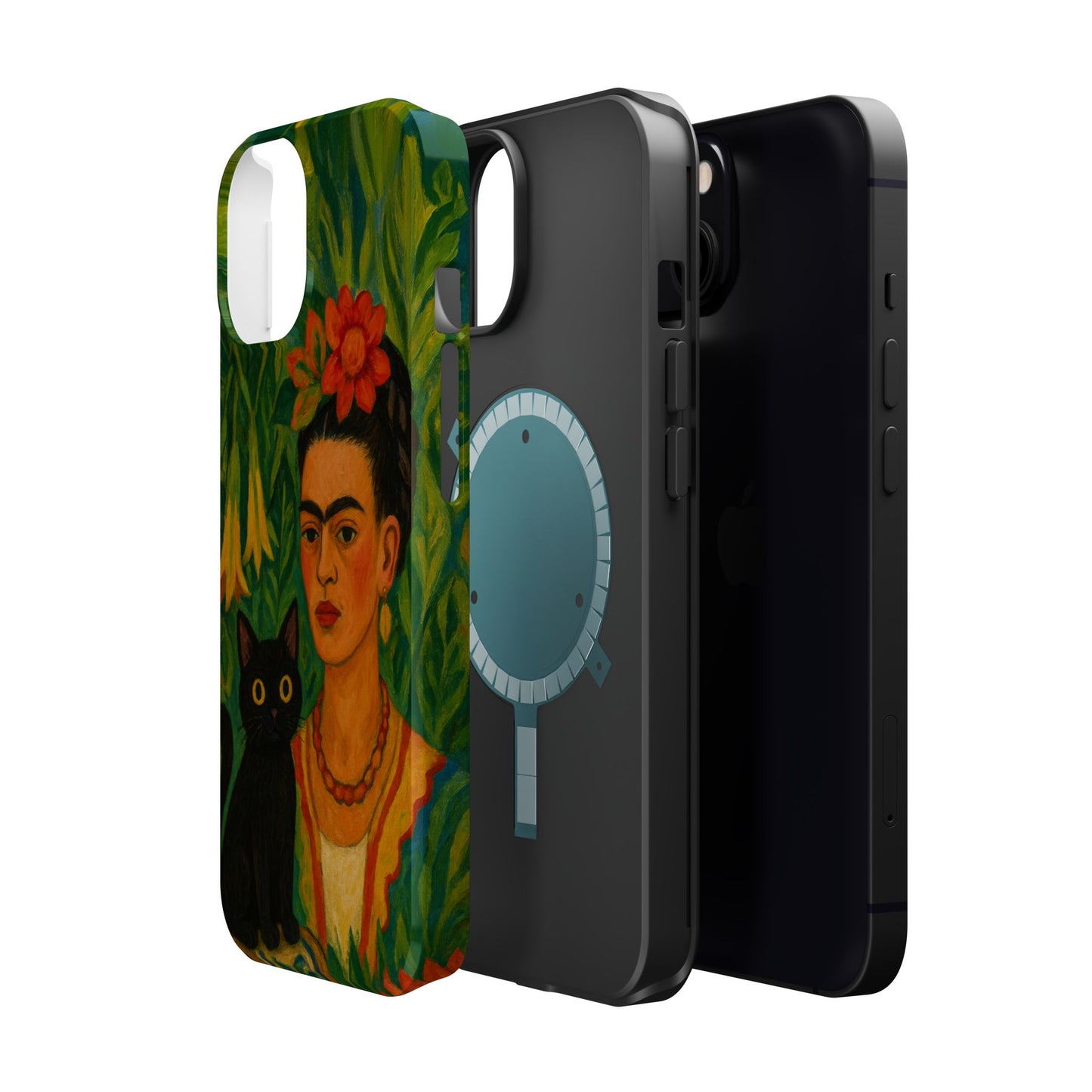 Frida & the Black Cat – Kahlo Inspired – iPhone 16, 15, 14, 13 – MagSafe Magnetic Tough Case by HitStickers