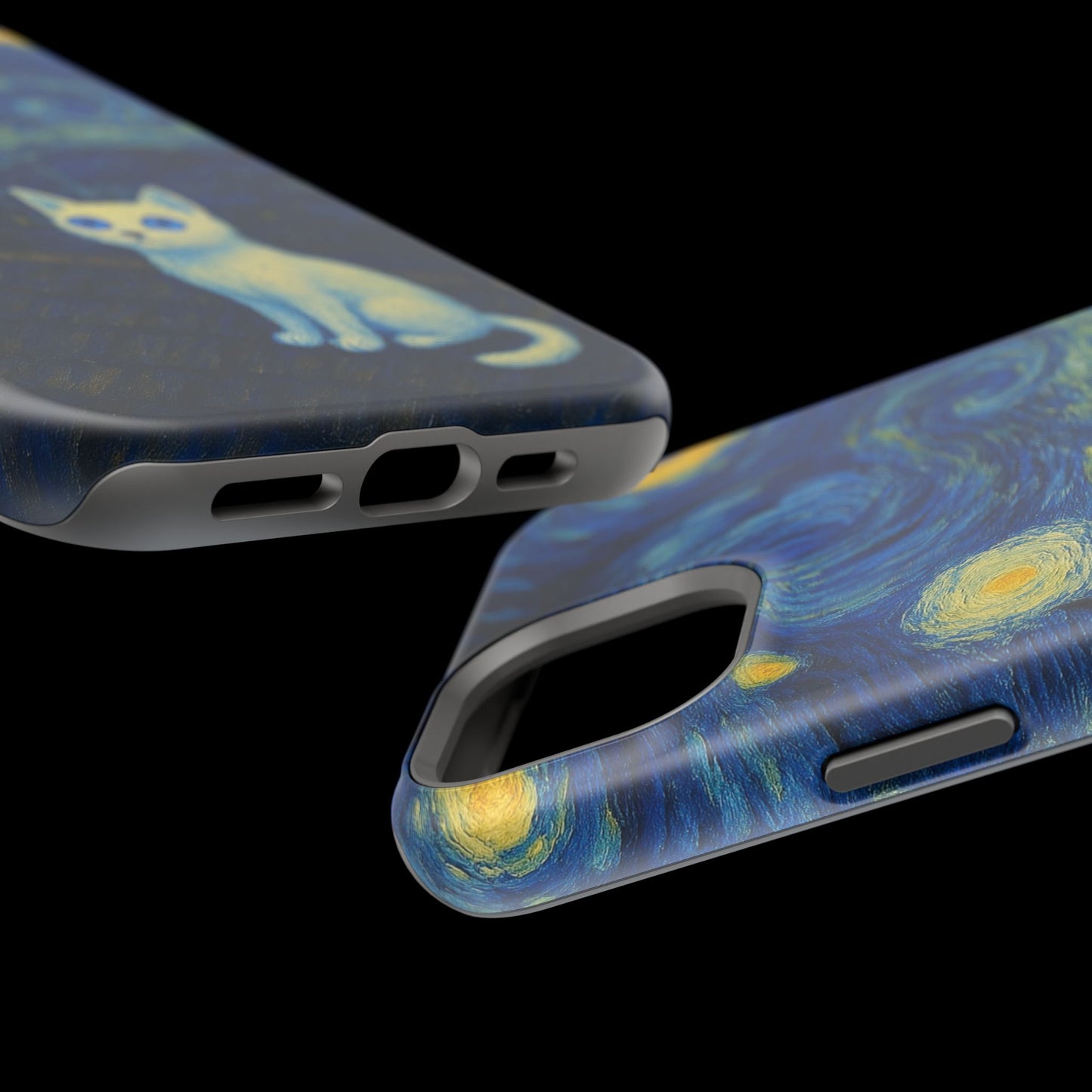 Starry Night Cat – Van Gogh Inspired – iPhone 16, 15, 14, 13 – MagSafe Magnetic Tough Case by HitStickers